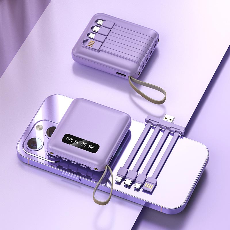 Mini batterie externe 20 000 mAh à charge rapide avec câbles intégrés