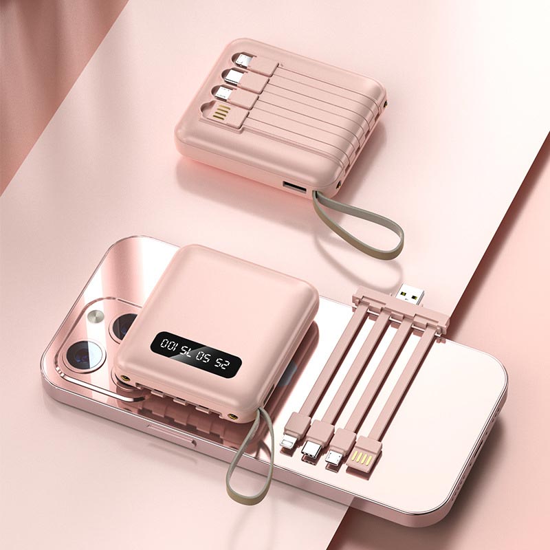 Mini batterie externe 20 000 mAh à charge rapide avec câbles intégrés