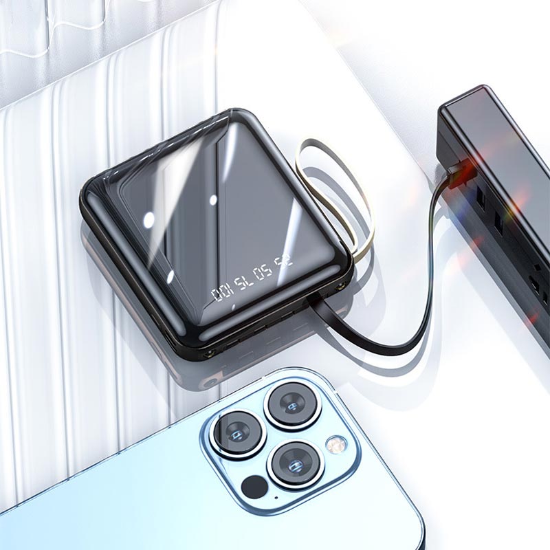 Mini batterie externe 20 000 mAh à charge rapide avec câbles intégrés