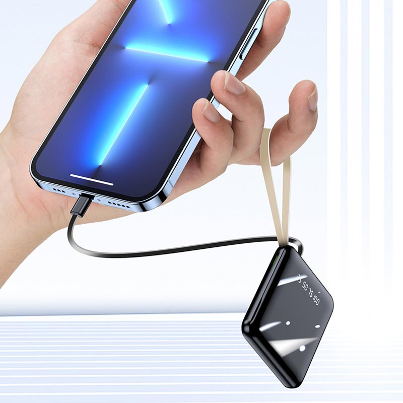 Mini batterie externe 20 000 mAh à charge rapide avec câbles intégrés
