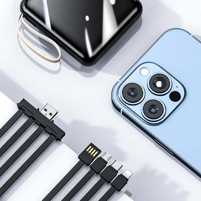Mini batterie externe 20 000 mAh à charge rapide avec câbles intégrés