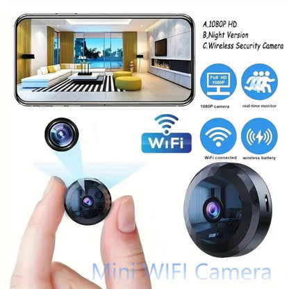 Mini caméra Wi‑Fi: HD 1080p, vision nocturne, détection de mouvement