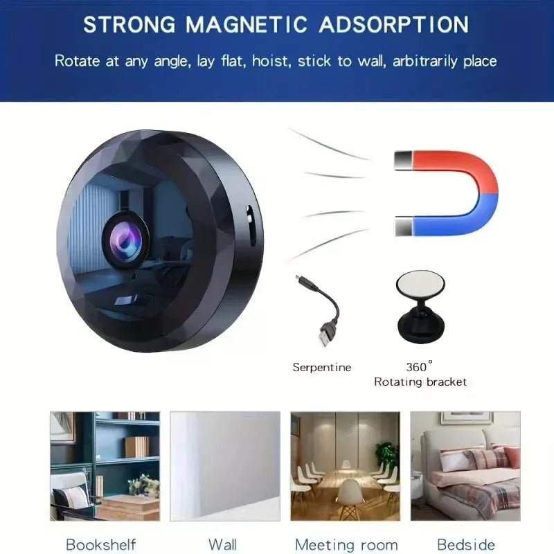 Mini caméra Wi‑Fi: HD 1080p, vision nocturne, détection de mouvement