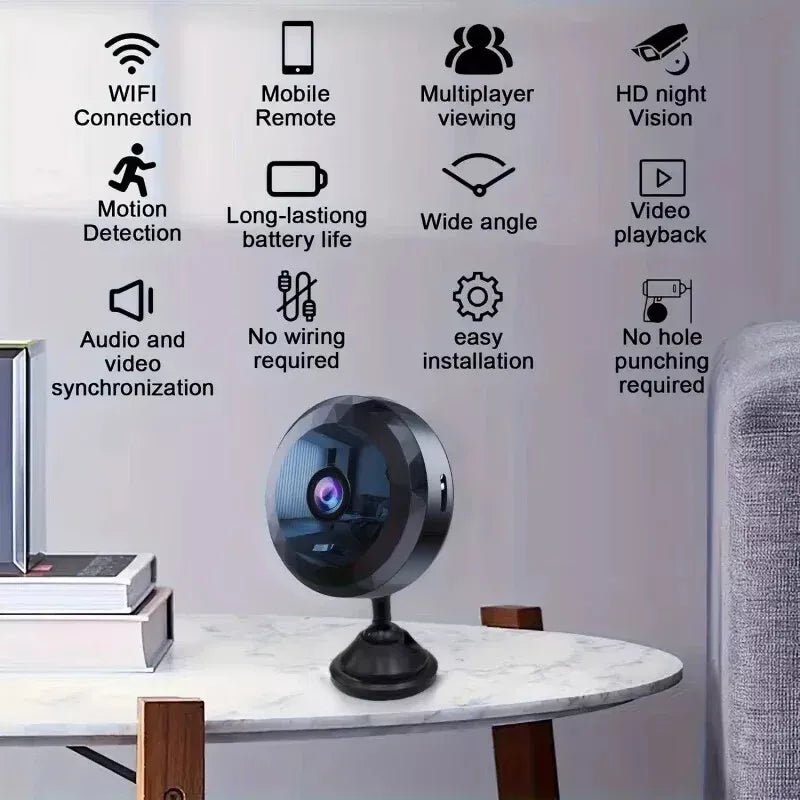 Mini caméra Wi‑Fi: HD 1080p, vision nocturne, détection de mouvement