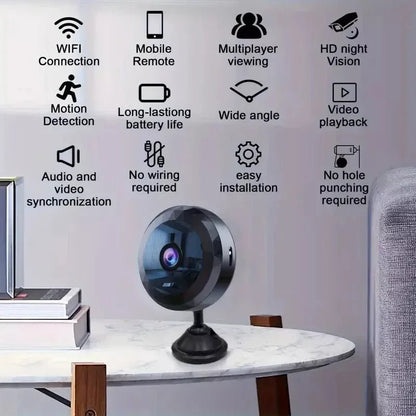 Mini caméra Wi‑Fi: HD 1080p, vision nocturne, détection de mouvement