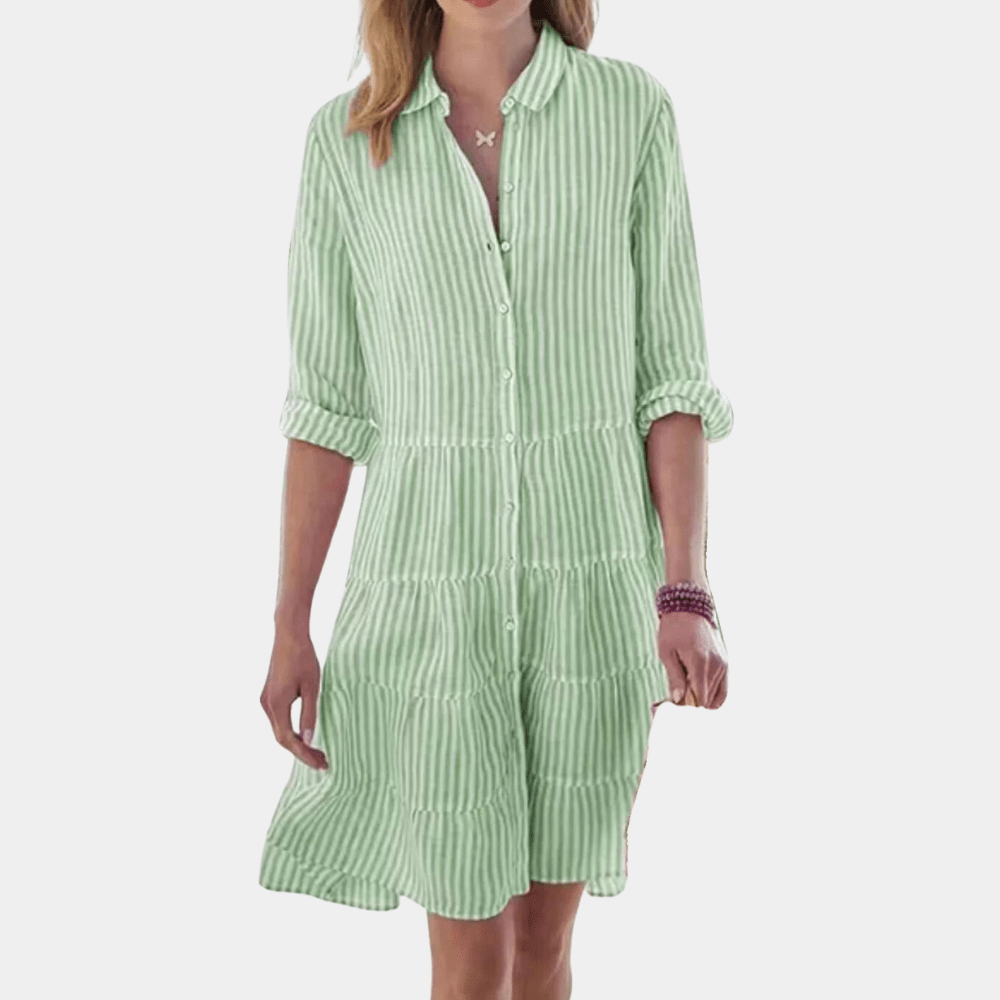 Mini-robe chemise à rayures à étages pour femme