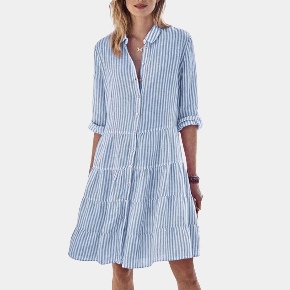 Mini-robe chemise à rayures à étages pour femme