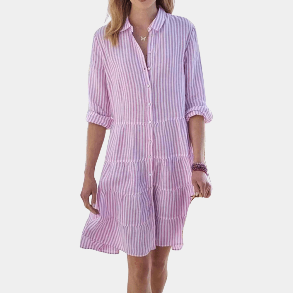 Mini-robe chemise à rayures à étages pour femme