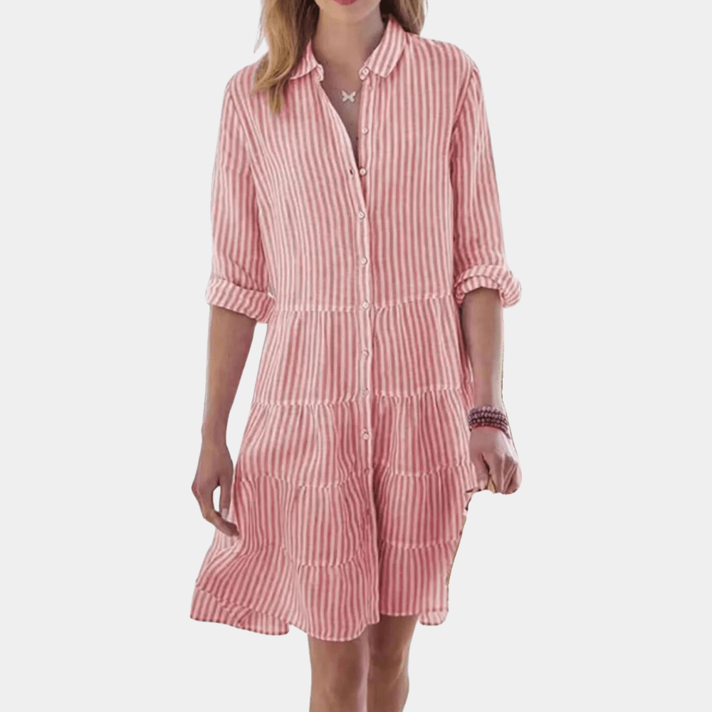 Mini-robe chemise à rayures à étages pour femme