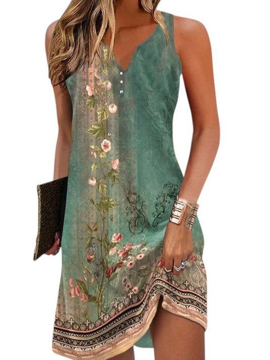 Mini-robe d’été sans manches imprimée pour femme