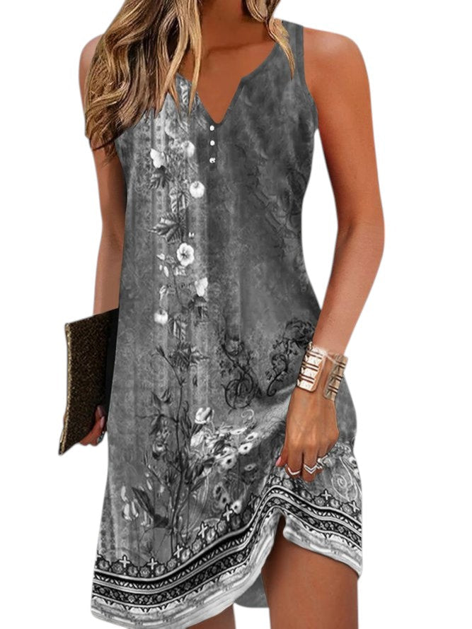 Mini-robe d’été sans manches imprimée pour femme