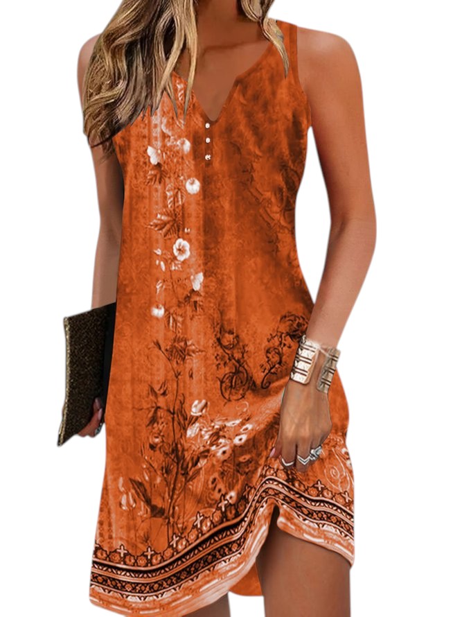 Mini-robe d’été sans manches imprimée pour femme