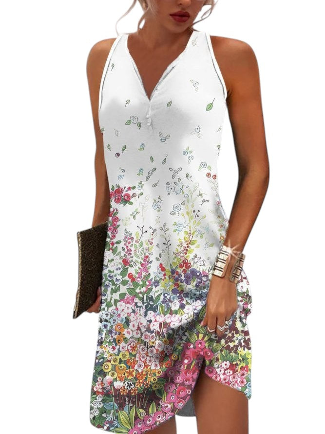 Mini-robe d’été sans manches imprimée pour femme