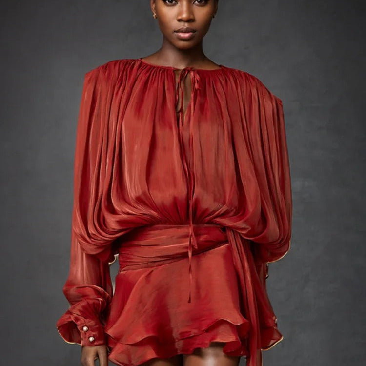 Mini-robe décontractée à manches fluides pour femme