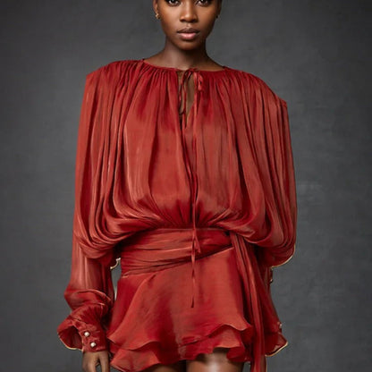 Mini-robe décontractée à manches fluides pour femme
