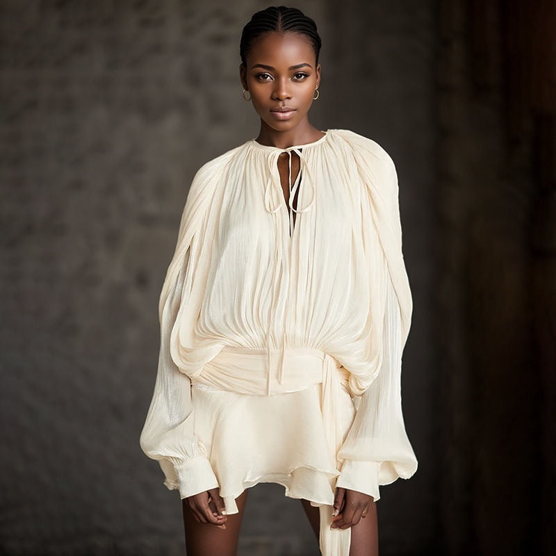 Mini-robe décontractée à manches fluides pour femme