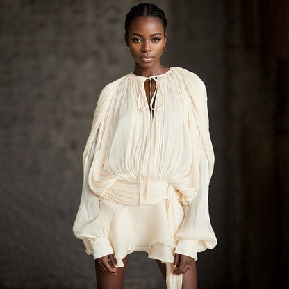 Mini-robe décontractée à manches fluides pour femme