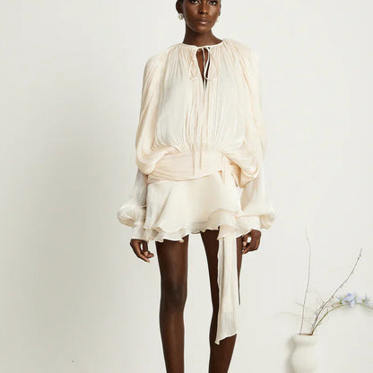 Mini-robe décontractée à manches fluides pour femme