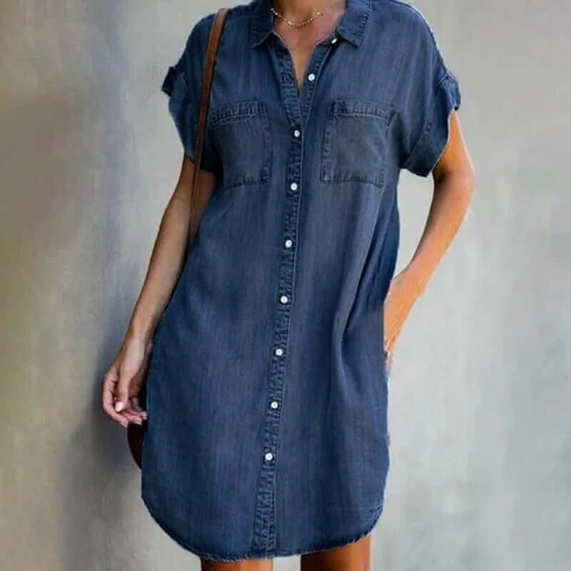 Mini-robe en jean boutonnée pour femme