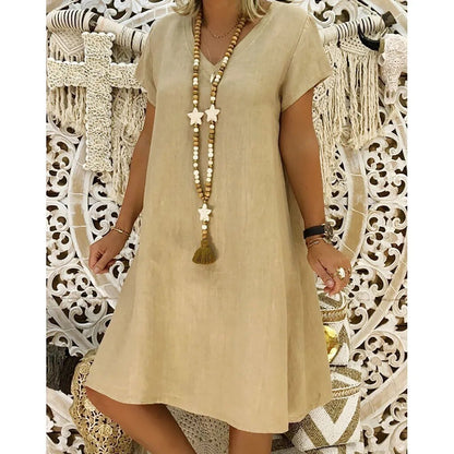 Mini-robe trapèze à col en V pour femme