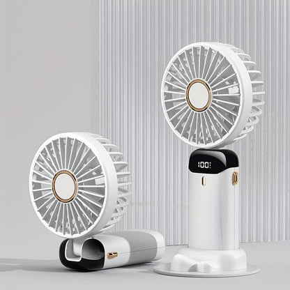 Mini ventilateur portable à main rechargeable par USB avec écran LED, 5 vitesses, pliable à 90°, alimenté par batterie, pour le bureau, la chambre, l’extérieur, le voyage, le camping, fournitures pour la rentrée scolaire
