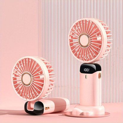 Mini ventilateur portable à main rechargeable par USB avec écran LED, 5 vitesses, pliable à 90°, alimenté par batterie, pour le bureau, la chambre, l’extérieur, le voyage, le camping, fournitures pour la rentrée scolaire