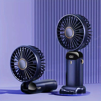 Mini ventilateur portable à main rechargeable par USB avec écran LED, 5 vitesses, pliable à 90°, alimenté par batterie, pour le bureau, la chambre, l’extérieur, le voyage, le camping, fournitures pour la rentrée scolaire