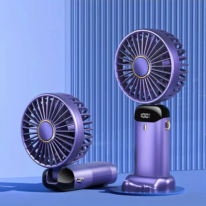 Mini ventilateur portable à main rechargeable par USB avec écran LED, 5 vitesses, pliable à 90°, alimenté par batterie, pour le bureau, la chambre, l’extérieur, le voyage, le camping, fournitures pour la rentrée scolaire