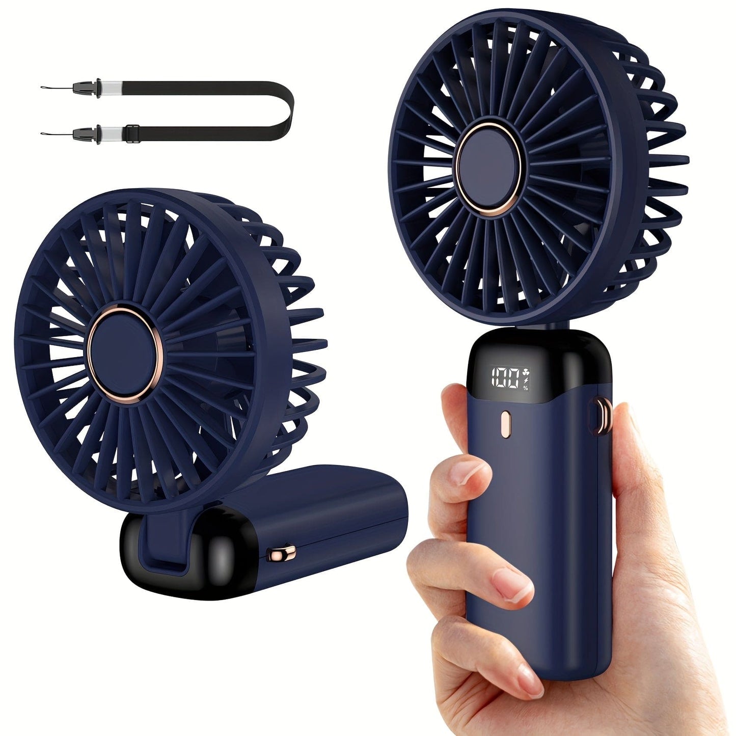 Mini ventilateur portable à main rechargeable par USB avec écran LED, 5 vitesses, pliable à 90°, alimenté par batterie, pour le bureau, la chambre, l’extérieur, le voyage, le camping, fournitures pour la rentrée scolaire