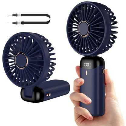 Mini ventilateur portable à main rechargeable par USB avec écran LED, 5 vitesses, pliable à 90°, alimenté par batterie, pour le bureau, la chambre, l’extérieur, le voyage, le camping, fournitures pour la rentrée scolaire