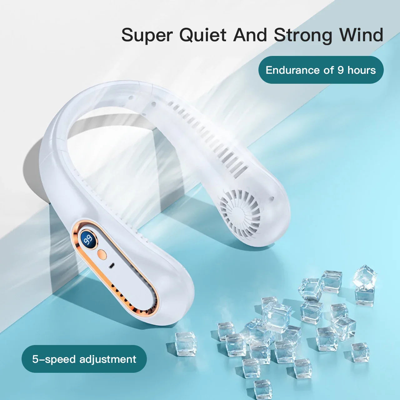 Mini ventilateur tour de cou sans pales avec affichage numérique, refroidisseur d’air pour le cou rechargeable par USB, refroidissement mains libres