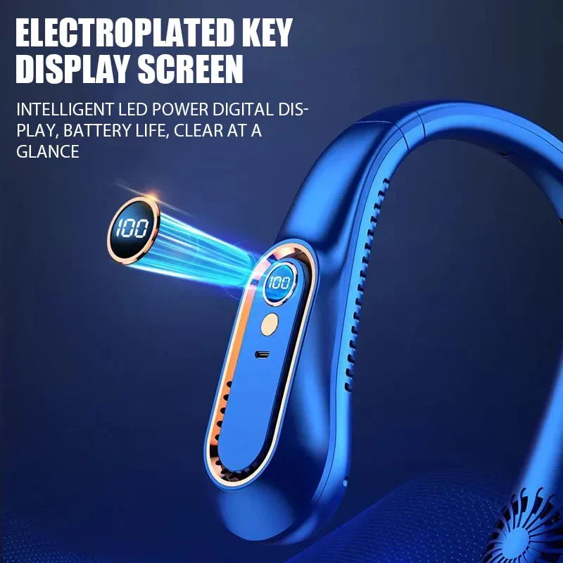 Mini ventilateur tour de cou sans pales avec affichage numérique, refroidisseur d’air pour le cou rechargeable par USB, refroidissement mains libres