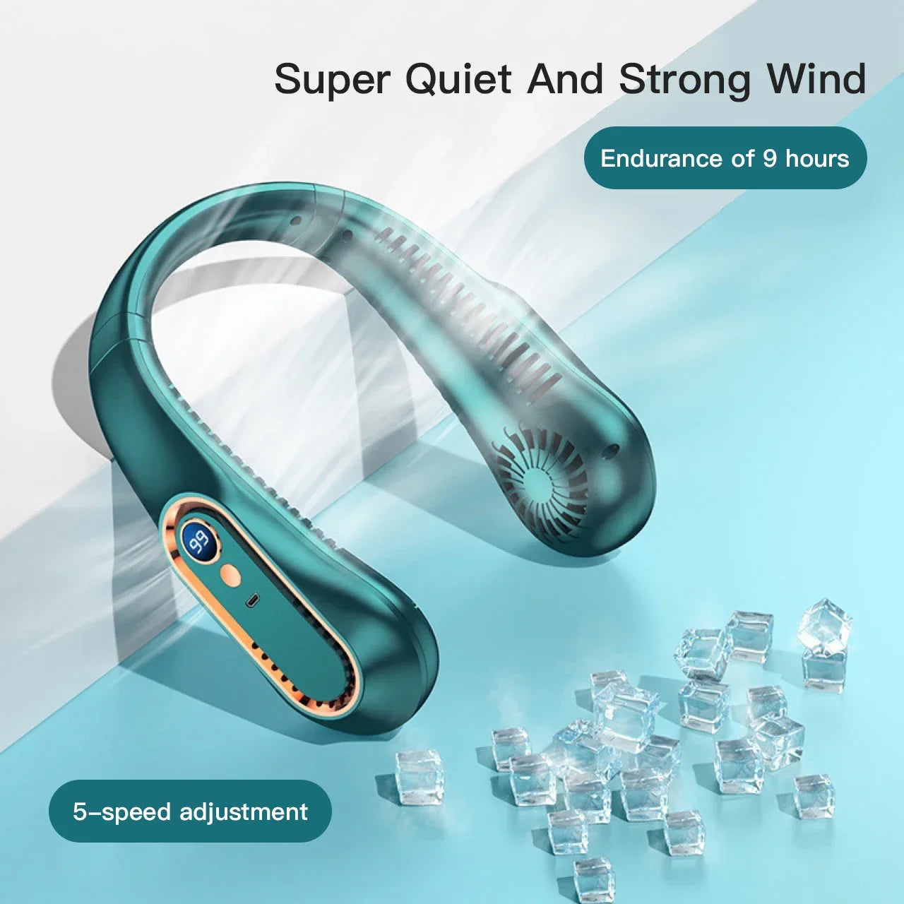 Mini ventilateur tour de cou sans pales avec affichage numérique, refroidisseur d’air pour le cou rechargeable par USB, refroidissement mains libres