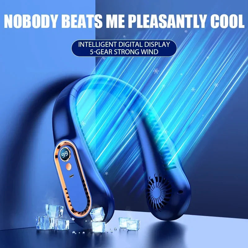 Mini ventilateur tour de cou sans pales avec affichage numérique, refroidisseur d’air pour le cou rechargeable par USB, refroidissement mains libres