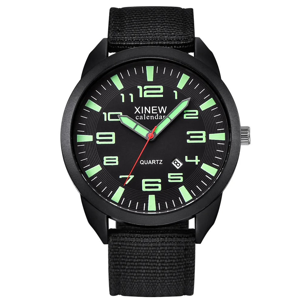 Montre à quartz avec cadran luminescent et calendrier