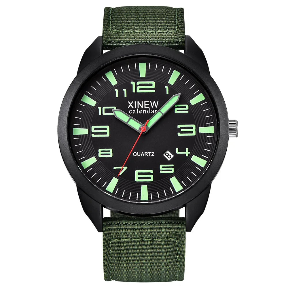 Montre à quartz avec cadran luminescent et calendrier