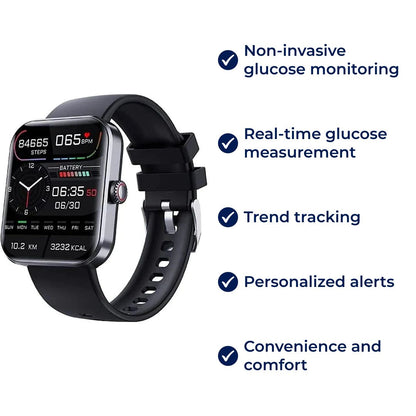 Montre connectée de glycémie non invasive – suivi en temps réel, suivi des tendances et alertes personnalisées