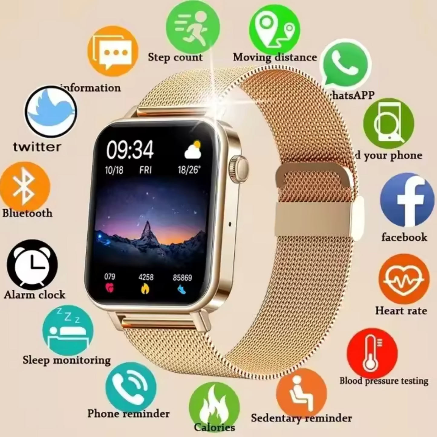 Montre connectée pour femme à bracelet en maille