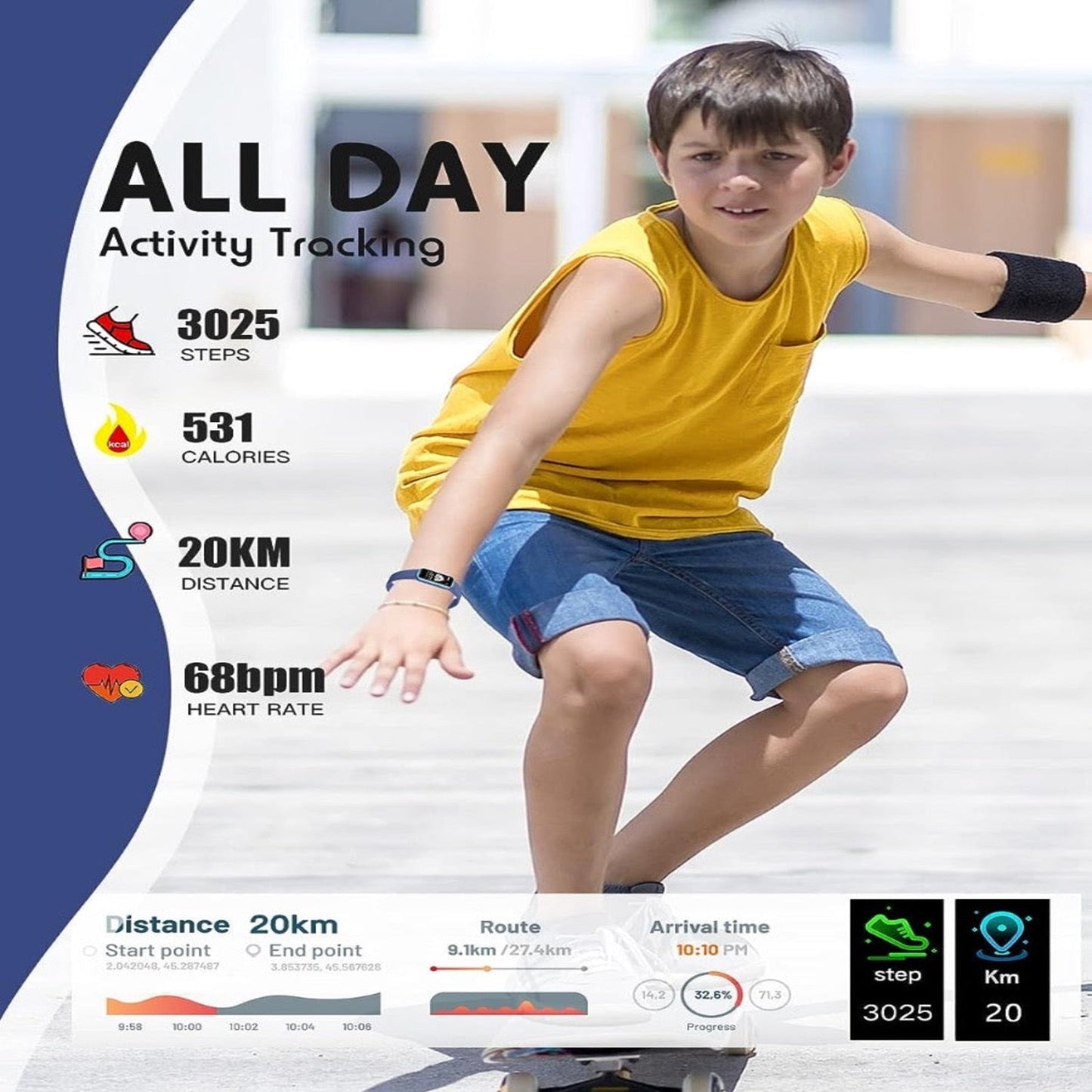 Montre d’activité pour enfants – montre connectée fitness avec GPS et cardiofréquencemètre