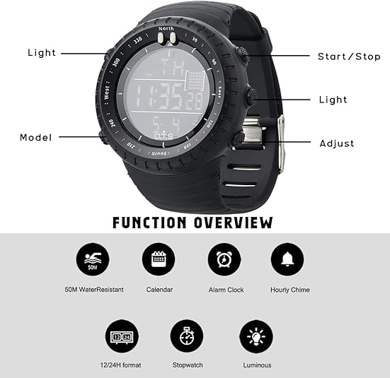 Montre de sport digitale étanche pour homme