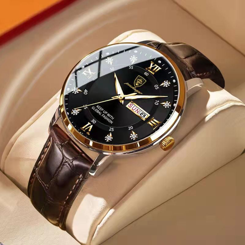 Montre homme étanche lumineuse – design classique en acier inoxydable avec affichage phosphorescent