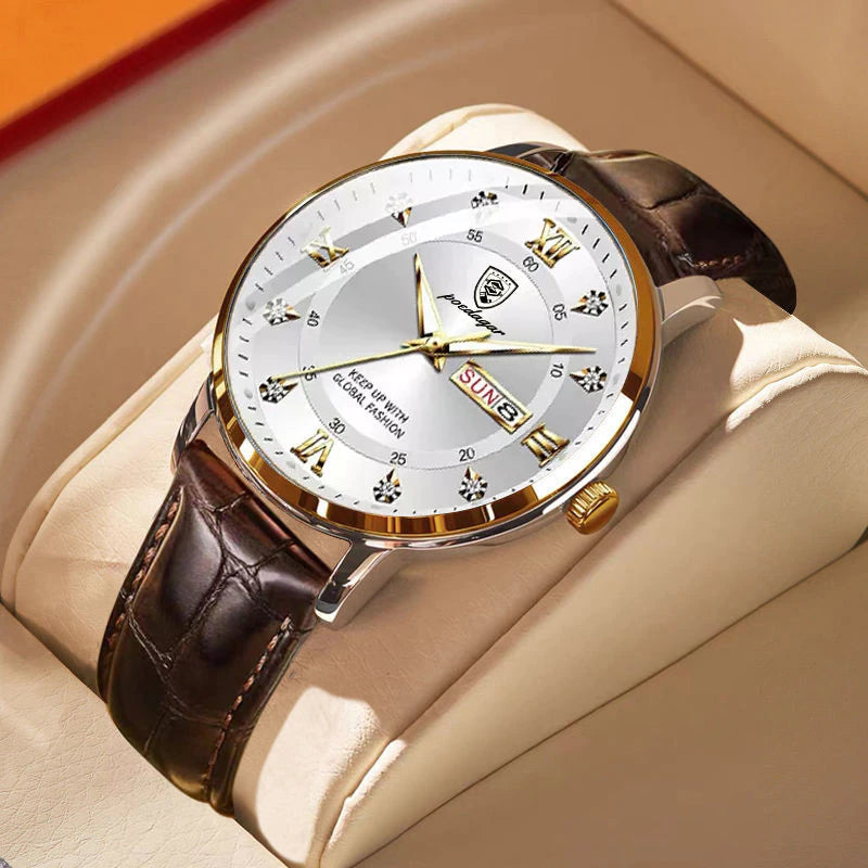 Montre homme étanche lumineuse – design classique en acier inoxydable avec affichage phosphorescent