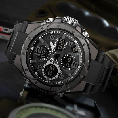 Montre militaire pour homme à affichage analogique-numérique avec fonctionnalités