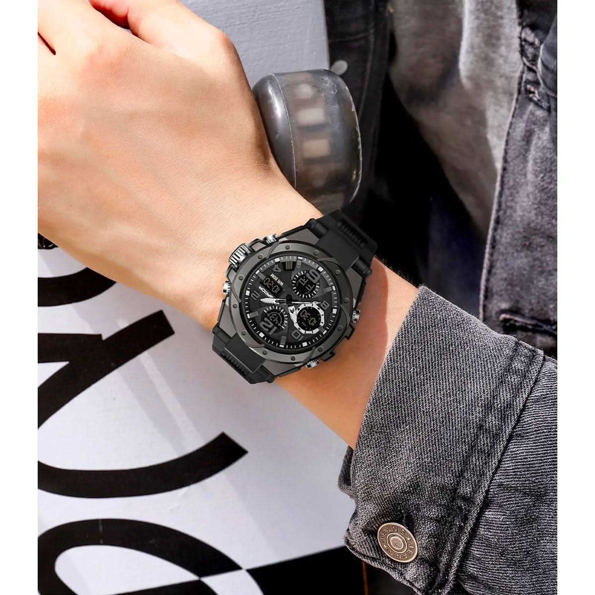 Montre militaire pour homme à affichage analogique-numérique avec fonctionnalités