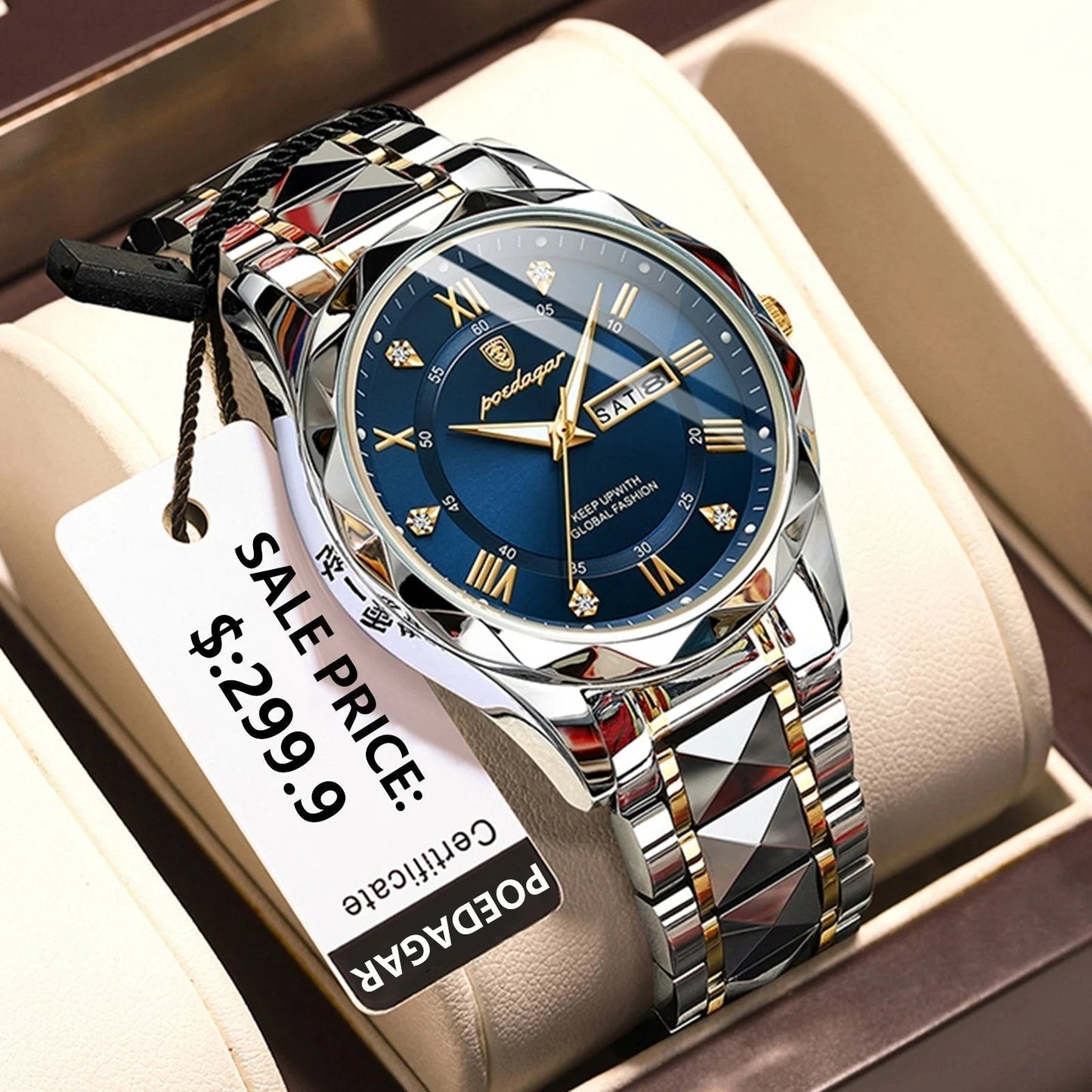 Montre pour homme résistante à l’eau avec aiguilles luminescentes