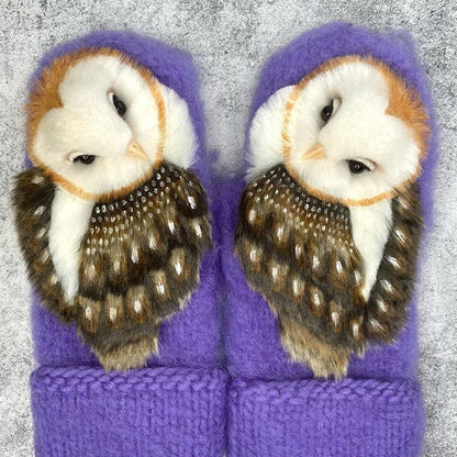 Moufles nordiques en laine tricotées à la main avec des chouettes
