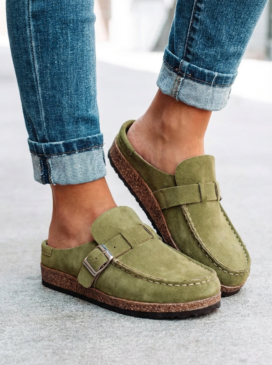 Mules plates à boucle rétro pour femmes