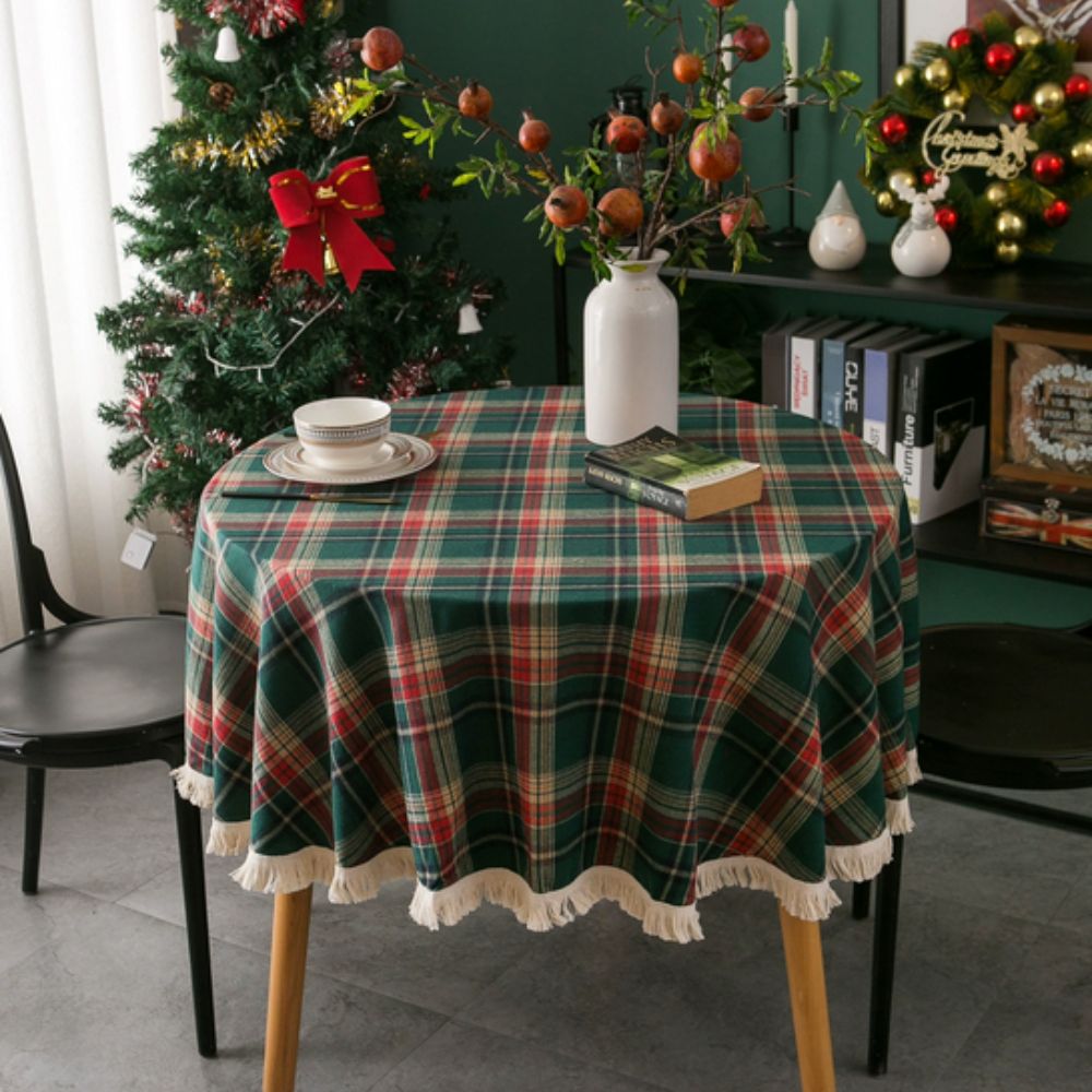 Nappe ronde à carreaux vintage pour les fêtes