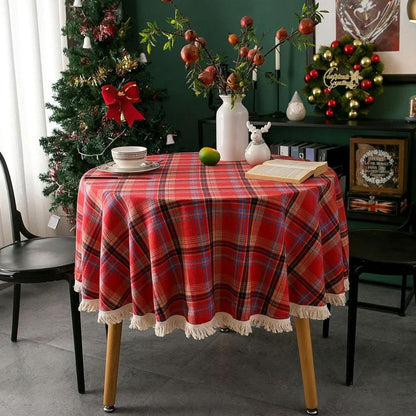 Nappe ronde à carreaux vintage pour les fêtes