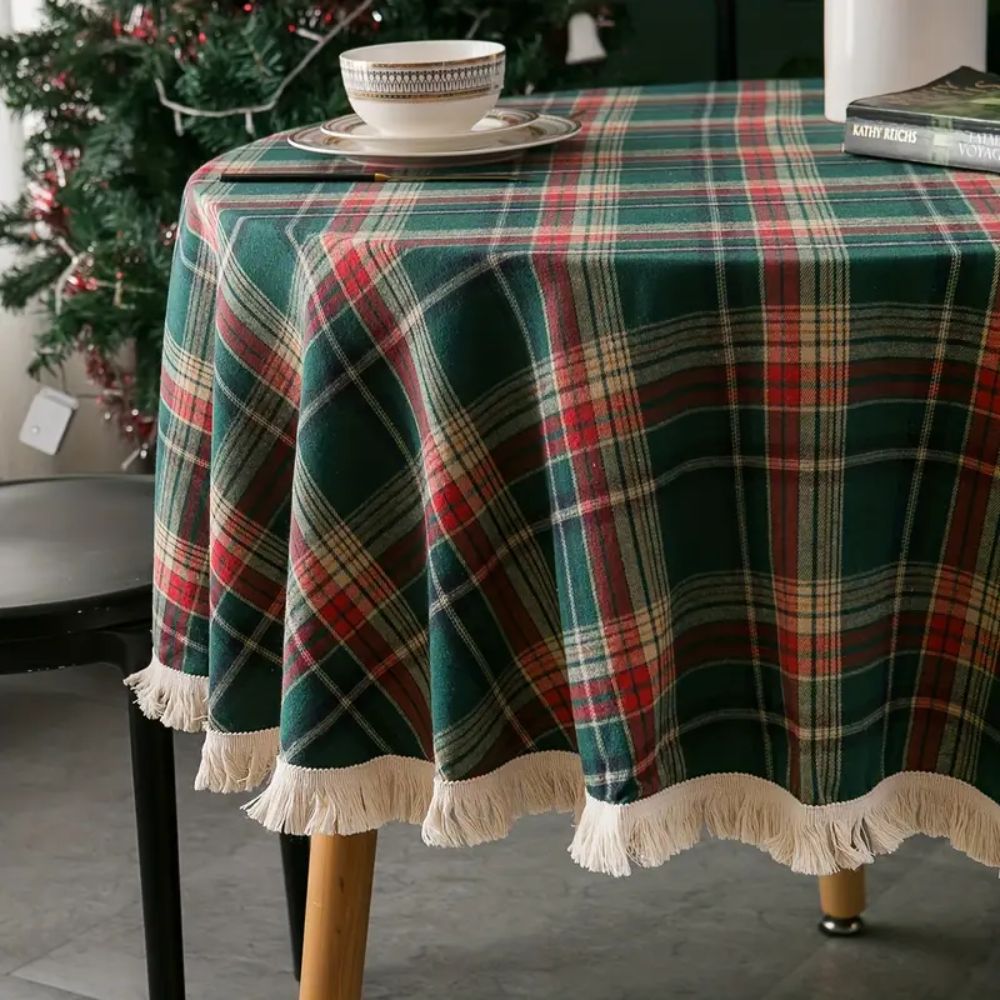 Nappe ronde à carreaux vintage pour les fêtes